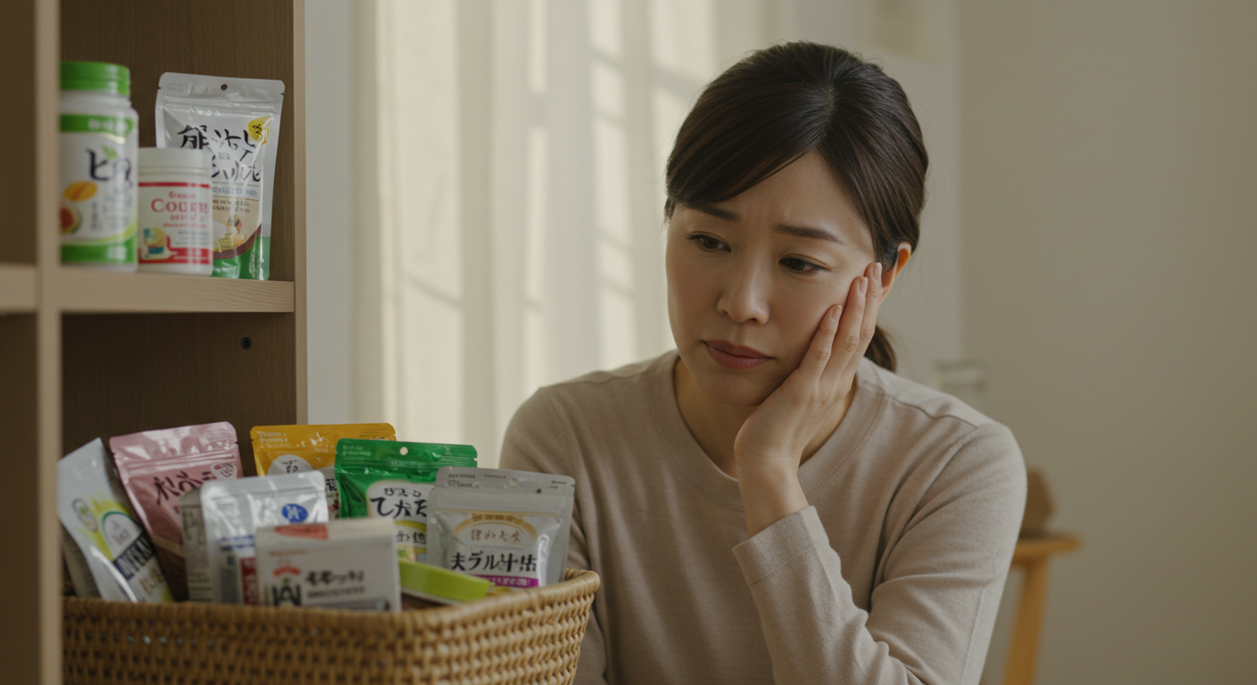 健康商品を比較検討する女性